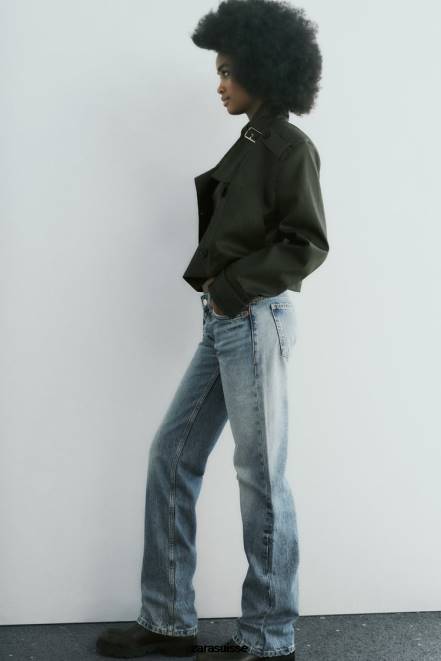 Zara vêtements P66V510 femmes jean coupe droite taille basse trf bleu