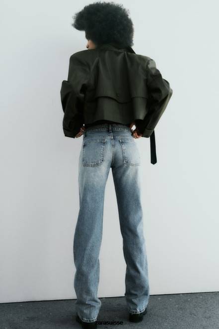 Zara vêtements P66V510 femmes jean coupe droite taille basse trf bleu