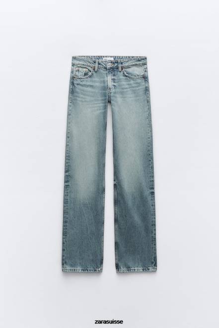 Zara vêtements P66V510 femmes jean coupe droite taille basse trf bleu