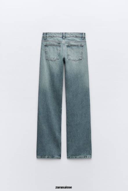 Zara vêtements P66V510 femmes jean coupe droite taille basse trf bleu