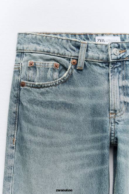 Zara vêtements P66V510 femmes jean coupe droite taille basse trf bleu