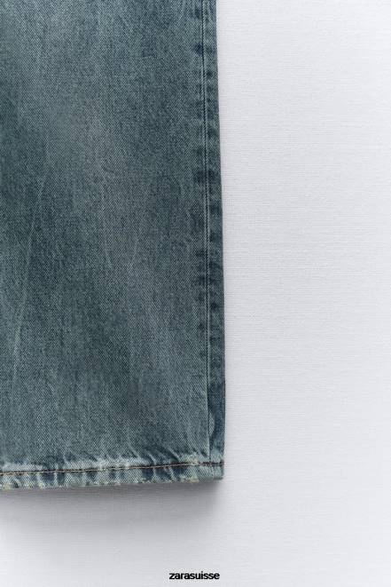 Zara vêtements P66V510 femmes jean coupe droite taille basse trf bleu