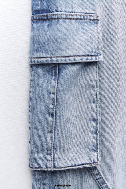 Zara vêtements P66V511 femmes jean cargo taille mi-haute bleu