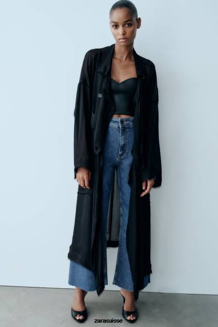 Zara vêtements P66V512 femmes jean droit taille haute zw marine bleu