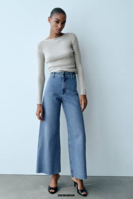 Zara vêtements P66V513 femmes jean droit taille haute zw marine bleu clair