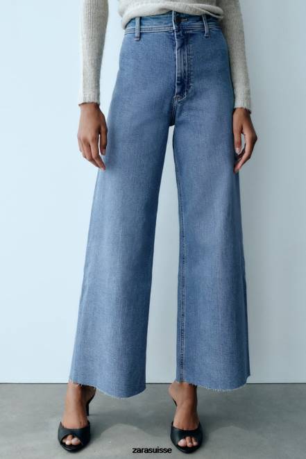 Zara vêtements P66V513 femmes jean droit taille haute zw marine bleu clair