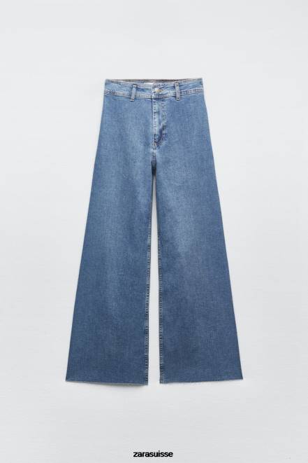 Zara vêtements P66V513 femmes jean droit taille haute zw marine bleu clair