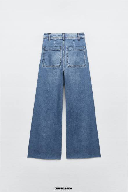 Zara vêtements P66V513 femmes jean droit taille haute zw marine bleu clair