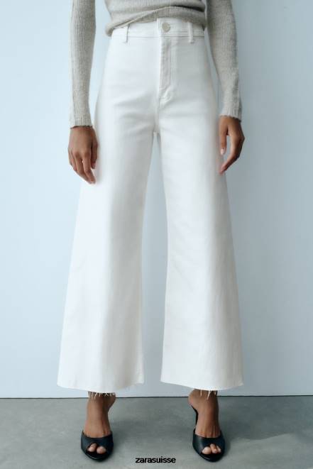 Zara vêtements P66V514 femmes jean droit taille haute zw marine écru