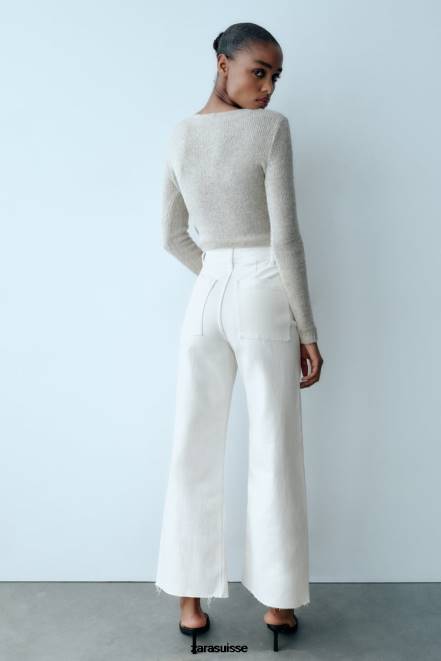 Zara vêtements P66V514 femmes jean droit taille haute zw marine écru