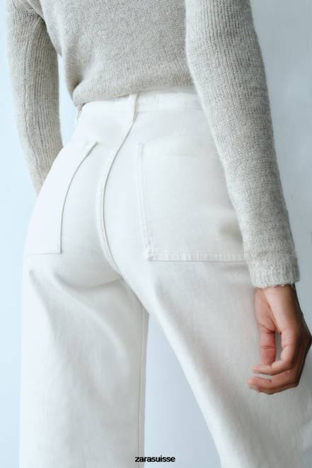 Zara vêtements P66V514 femmes jean droit taille haute zw marine écru