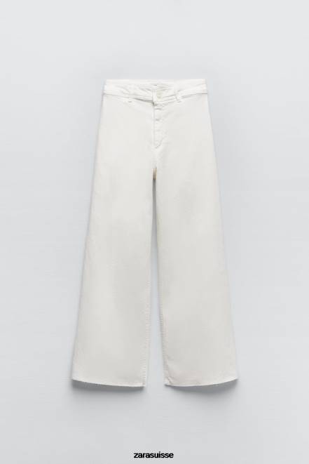 Zara vêtements P66V514 femmes jean droit taille haute zw marine écru