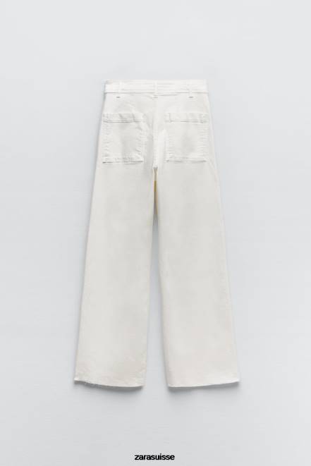 Zara vêtements P66V514 femmes jean droit taille haute zw marine écru