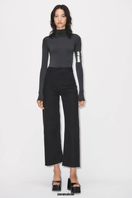 Zara vêtements P66V515 femmes jean droit taille haute zw marine noir
