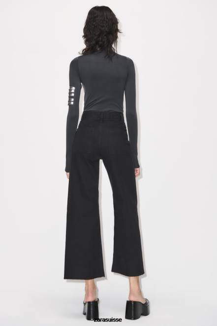 Zara vêtements P66V515 femmes jean droit taille haute zw marine noir
