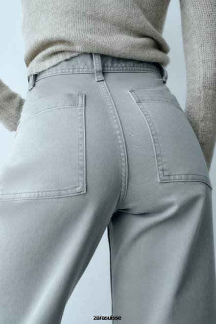 Zara vêtements P66V516 femmes zw le jean évasé dreed gris