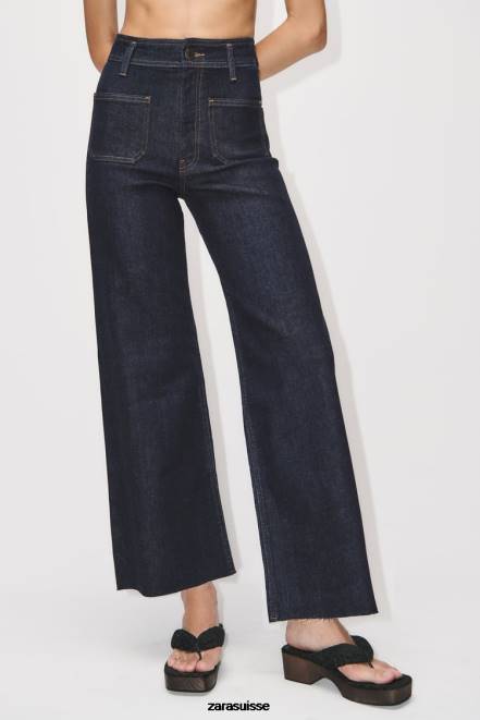 Zara vêtements P66V517 femmes zw marine jean taille haute à poche droite bleu