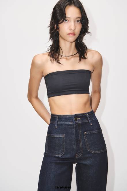 Zara vêtements P66V517 femmes zw marine jean taille haute à poche droite bleu