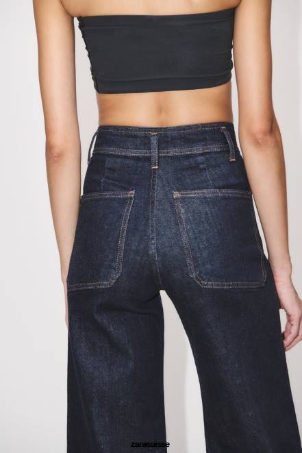 Zara vêtements P66V517 femmes zw marine jean taille haute à poche droite bleu