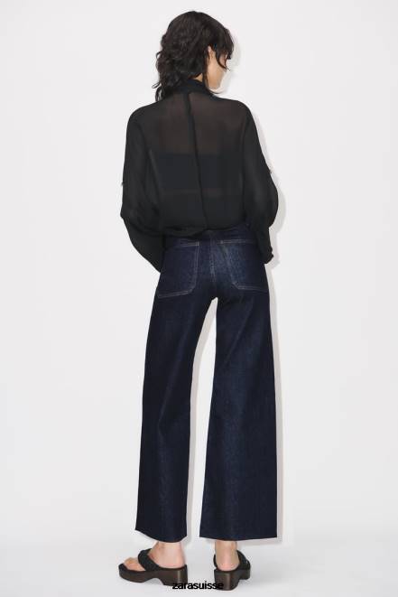Zara vêtements P66V517 femmes zw marine jean taille haute à poche droite bleu