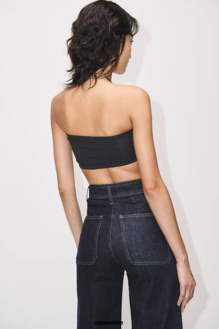 Zara vêtements P66V517 femmes zw marine jean taille haute à poche droite bleu