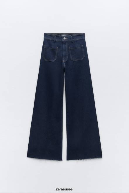 Zara vêtements P66V517 femmes zw marine jean taille haute à poche droite bleu