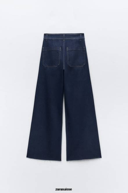 Zara vêtements P66V517 femmes zw marine jean taille haute à poche droite bleu