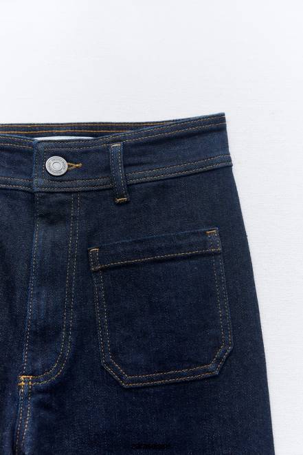 Zara vêtements P66V517 femmes zw marine jean taille haute à poche droite bleu