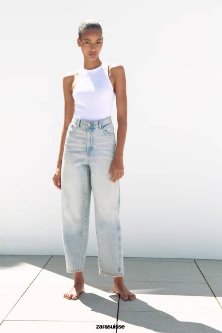 Zara vêtements P66V519 femmes jean fuselé taille mi-haute trf bleu clair