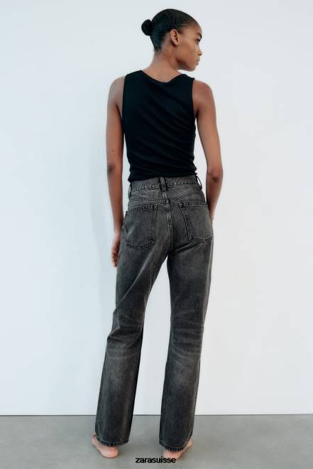 Zara vêtements P66V523 femmes jean droit taille haute trf gris anthracite