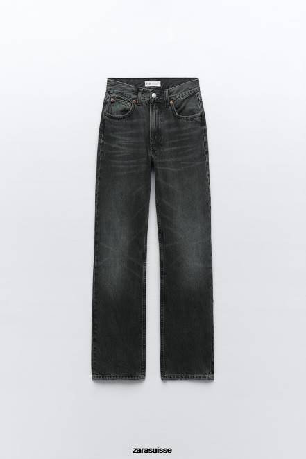 Zara vêtements P66V523 femmes jean droit taille haute trf gris anthracite