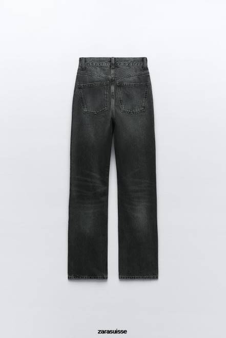 Zara vêtements P66V523 femmes jean droit taille haute trf gris anthracite
