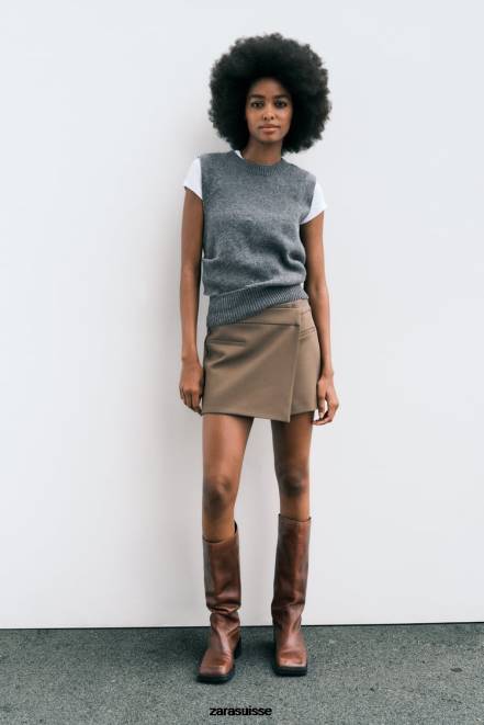 Zara vêtements P66V529 femmes jupe-short asymétrique marron/taupe