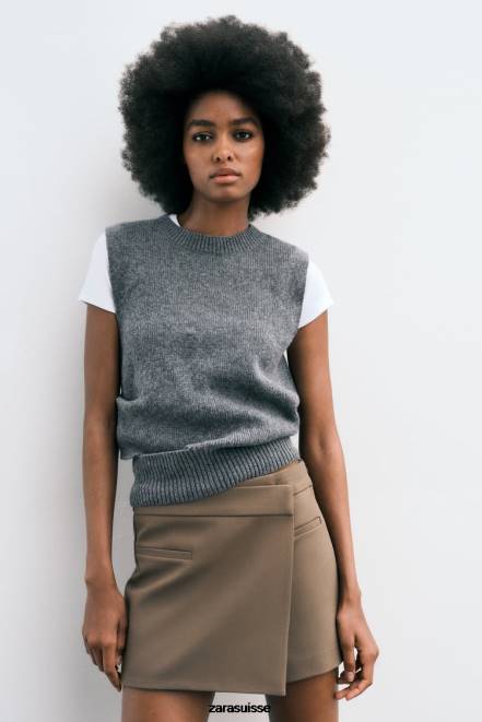 Zara vêtements P66V529 femmes jupe-short asymétrique marron/taupe