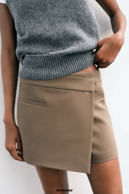 Zara vêtements P66V529 femmes jupe-short asymétrique marron/taupe