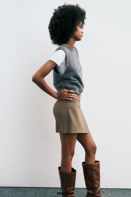 Zara vêtements P66V529 femmes jupe-short asymétrique marron/taupe