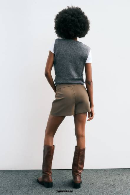 Zara vêtements P66V529 femmes jupe-short asymétrique marron/taupe
