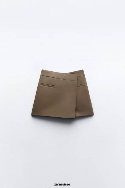 Zara vêtements P66V529 femmes jupe-short asymétrique marron/taupe