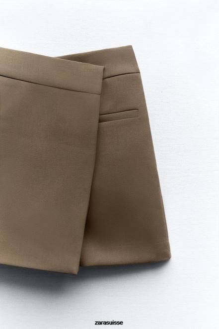 Zara vêtements P66V529 femmes jupe-short asymétrique marron/taupe