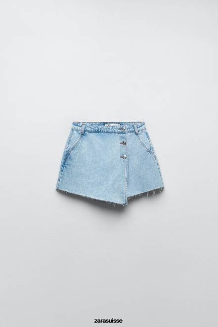 Zara vêtements P66V534 femmes z1975 - jupe-short portefeuille boutonnée bleu clair