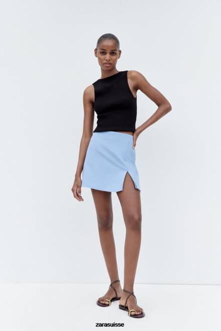 Zara vêtements P66V536 femmes jupe-short fendue bleu clair