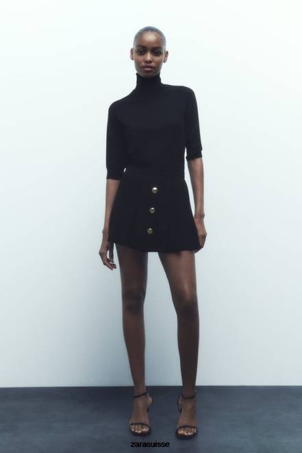 Zara vêtements P66V539 femmes jupe-short plissée noir
