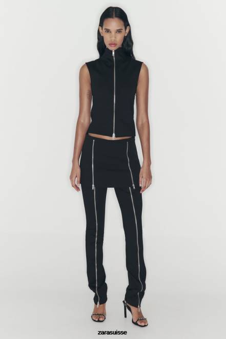 Zara vêtements P66V550 femmes jupe-short zippée noir