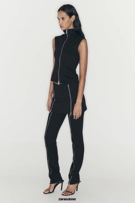 Zara vêtements P66V550 femmes jupe-short zippée noir