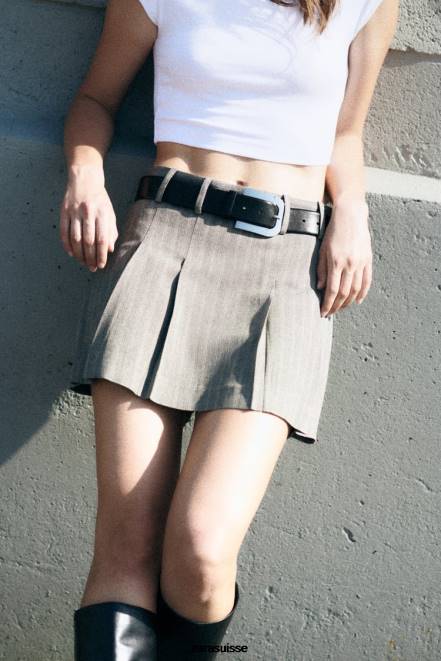 Zara vêtements P66V556 femmes jupe-short à chevrons marnes grises