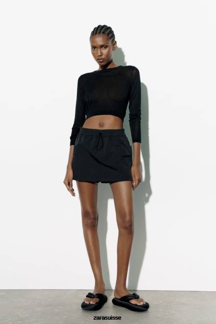 Zara vêtements P66V557 femmes jupe-short en nylon noir