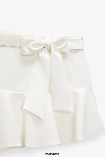 Zara vêtements P66V560 femmes jupe-short à nœud blanc d'huître