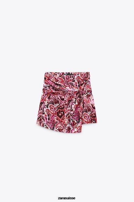 Zara vêtements P66V561 femmes jupe-short imprimée avec nœud rose moyen