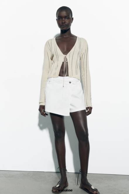 Zara vêtements P66V564 femmes z1975 - jupe-short portefeuille en jean blanc