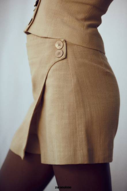 Zara vêtements P66V569 femmes jupe-short croisée rustique marron taupe